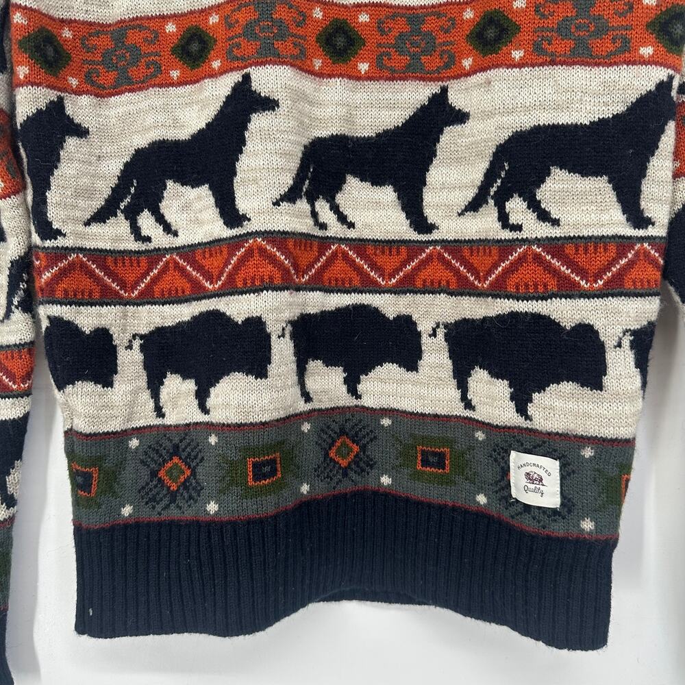 Bellfield Men's Animal Crewneck Sweater Wool Blend Fair Isle Nordic Pullover - Picture 5 of 11